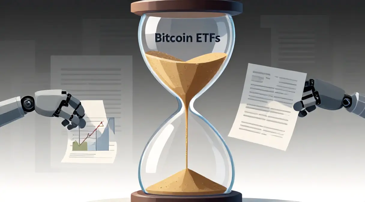 Editorial illustration for Bitcoin ETFs See Outflows as Regulators Build New Crypto Rules