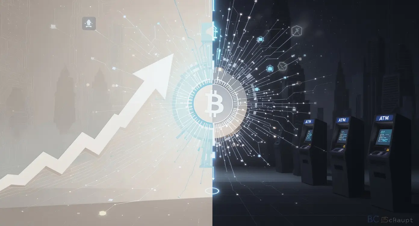 Editorial illustration for Bitcoin ETFs See Inflows, UK Advances Tokenization, ATMs Decline