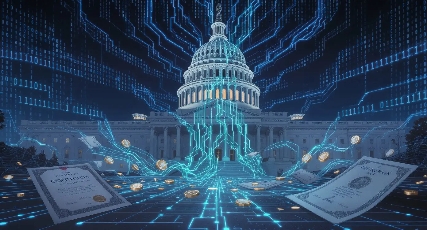 Editorial illustration for US Senate Advances CLARITY Act, Tokenized Stock Trading Eyed