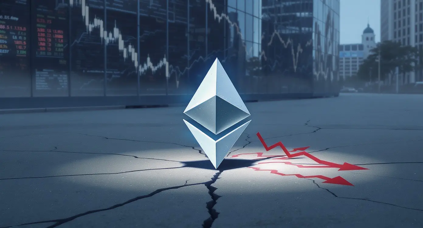 Editorial illustration for Ethereum Breaks Key Support as ETF Outflows Deepen While European Trading Expands