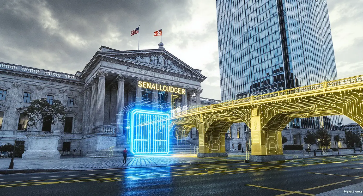 Editorial illustration for US Crypto Legislation Hits Senate Snag as Trump Orders TradFi Integration Review