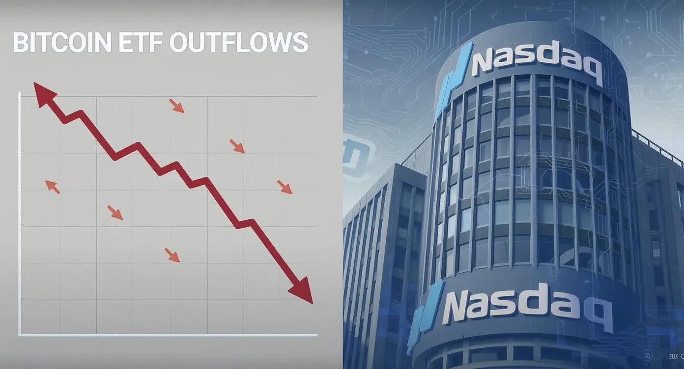 Editorial illustration for Bitcoin ETFs See Major Outflows as Nasdaq Gets Options Approval