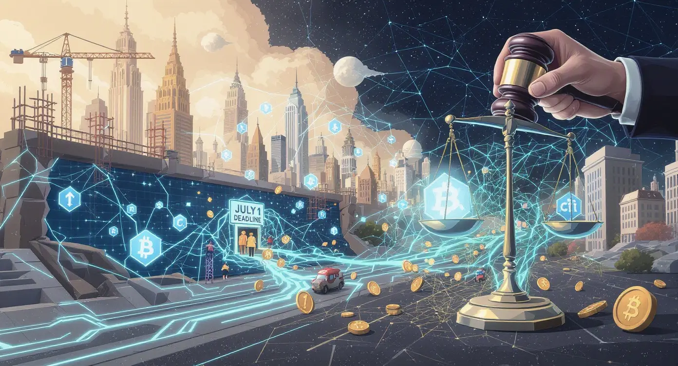 Editorial illustration for EU Firms Unready for MiCA, SEC Gains Power, Banks Plan Tokenization