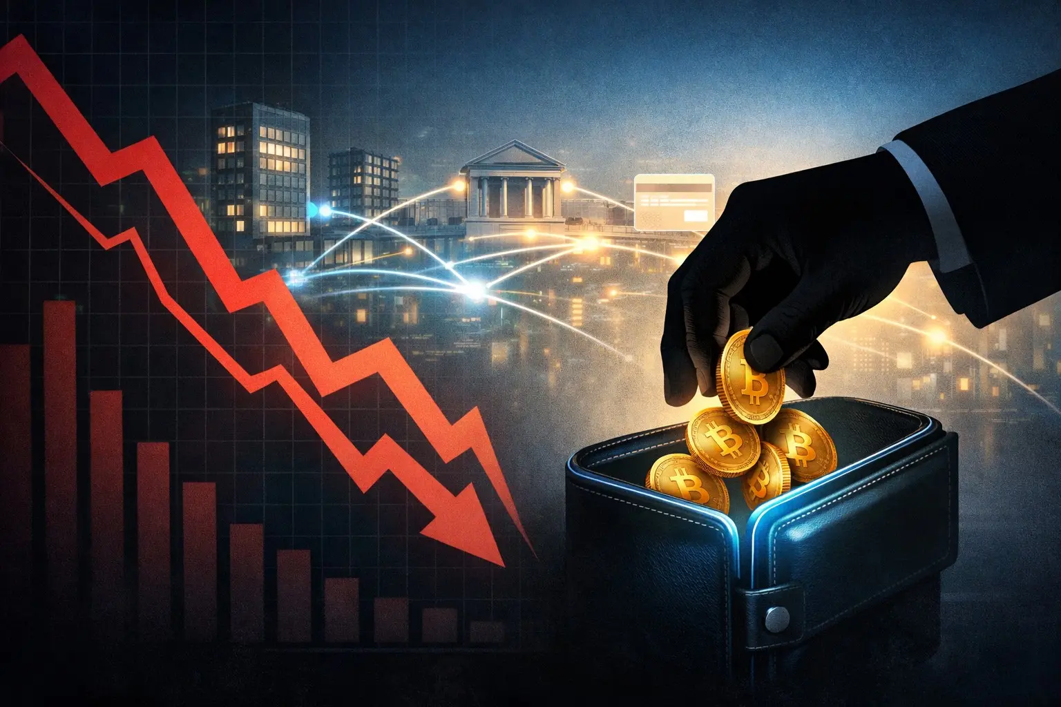 Editorial illustration for Bitcoin ETFs See Major Outflows Return; Visa Pilots Private Stablecoins