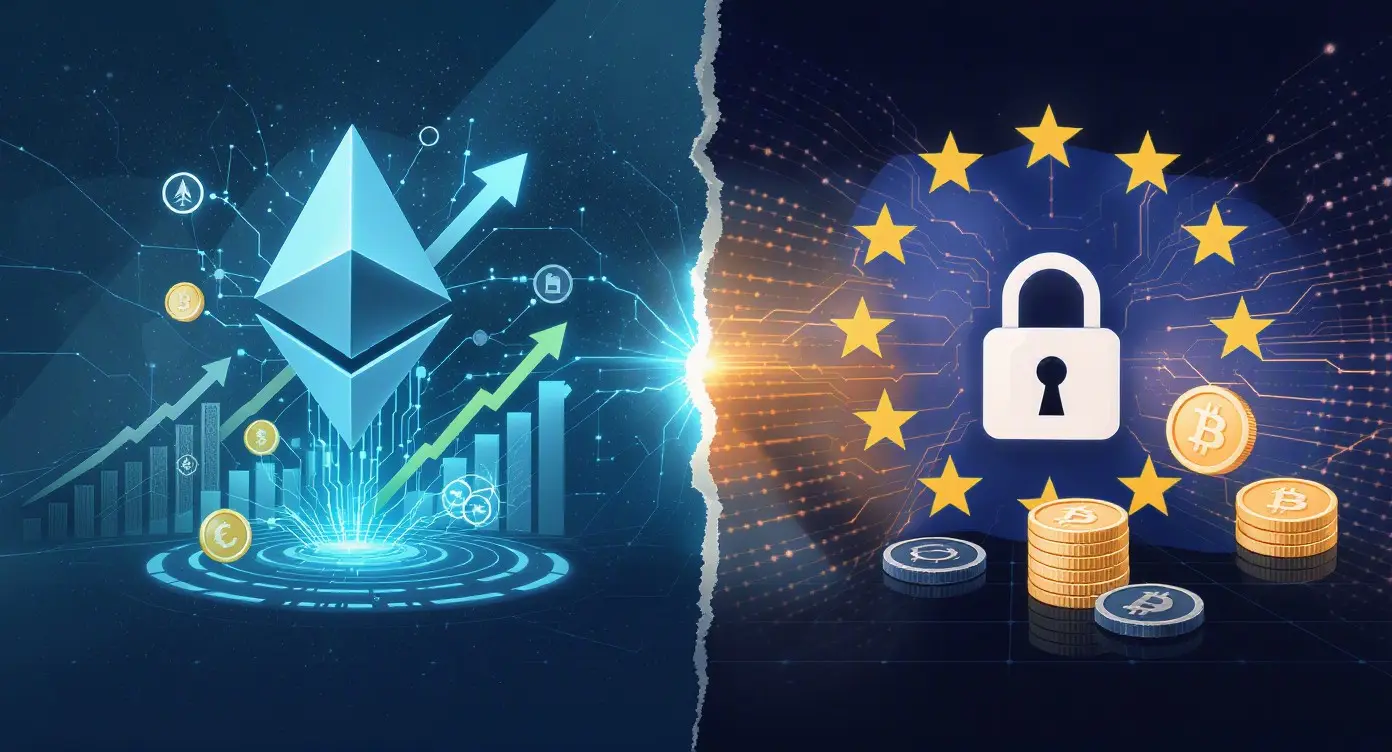 Editorial illustration for Ethereum ETFs Attract Capital Amid New EU Crypto Sanctions