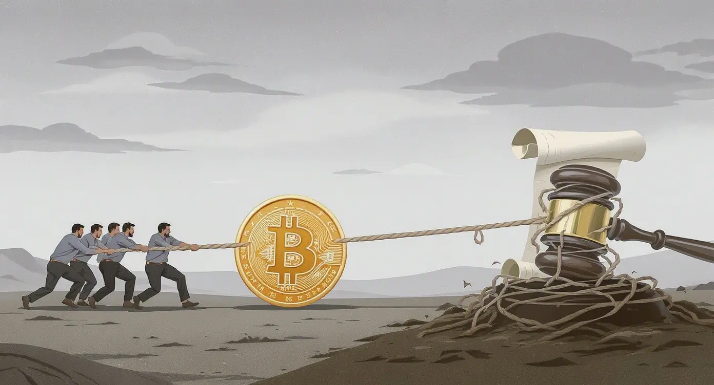 Editorial illustration for Market Cools on Bitcoin ETFs, US Regulatory Bill Hits Snag