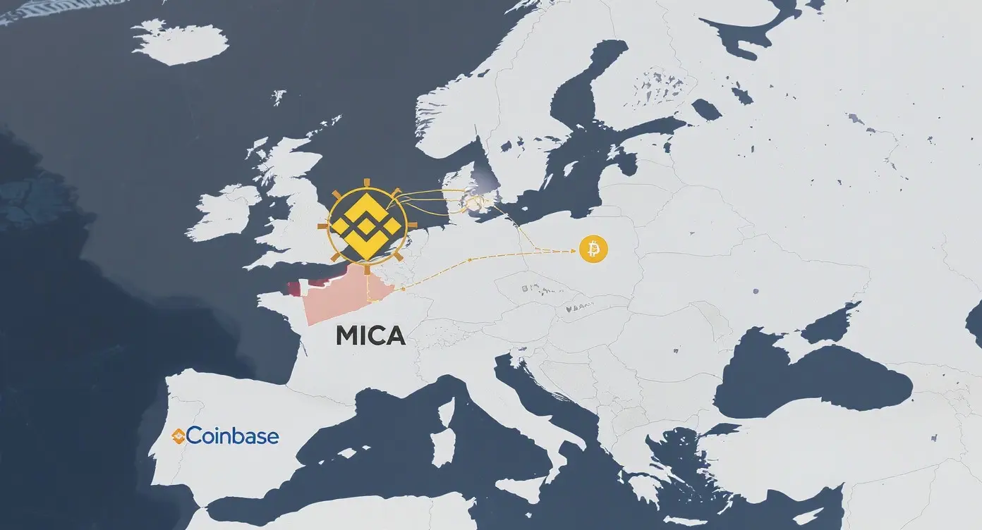 Editorial illustration for Binance Shifts EU Strategy Amid MiCA Licensing Challenges