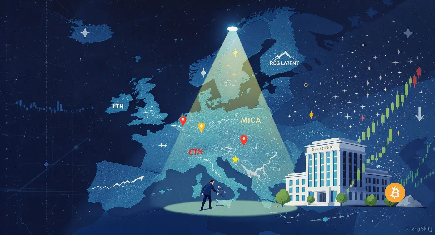 Editorial illustration for MiCA Reshapes Europe; US Greenlights Bitcoin Futures; Ethereum ETFs Bleed