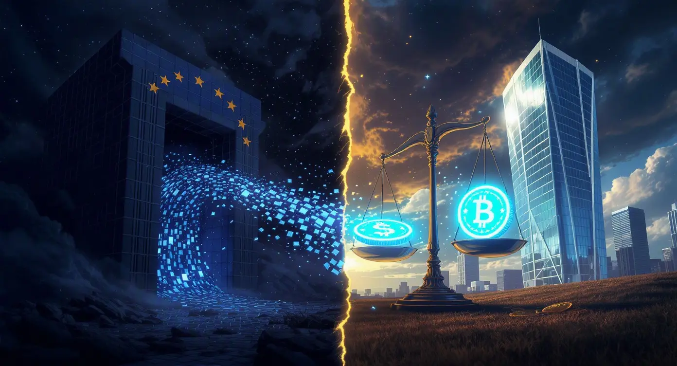 Editorial illustration for Binance Bleeds $400 Million and Ripple Pivots to RLUSD Under MiCA Pressure