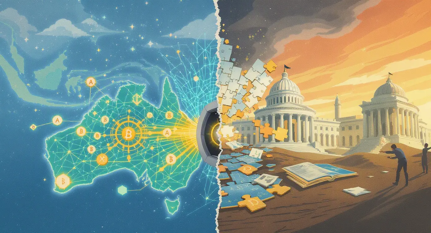 Editorial illustration for Australia Enforces Crypto Travel Rule as US Bill Stalls