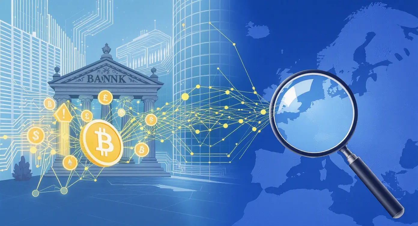 Editorial illustration for Institutions Deepen Crypto Ties, EU Reviews MiCA Rules