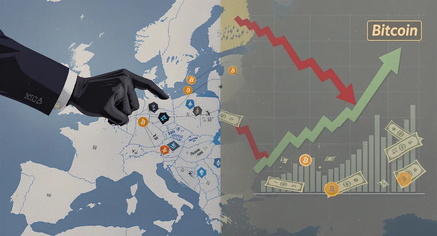 Editorial illustration for MiCA Forces EU Exchange Exits, Bitcoin ETFs Bleed as Ether Attracts Capital