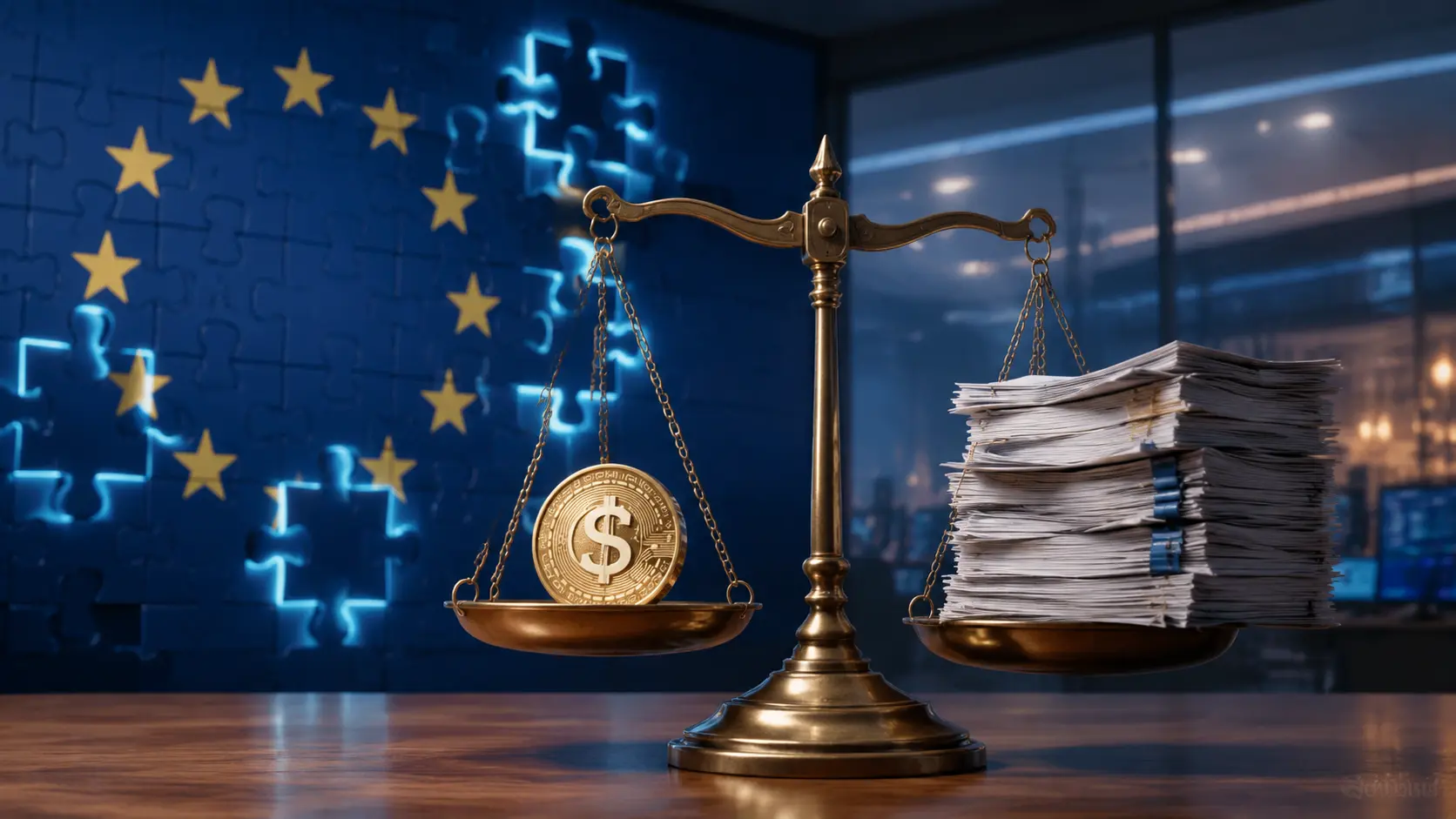 Editorial illustration for Europe’s MiCA Faces Immediate Rewrites and Market Fallout