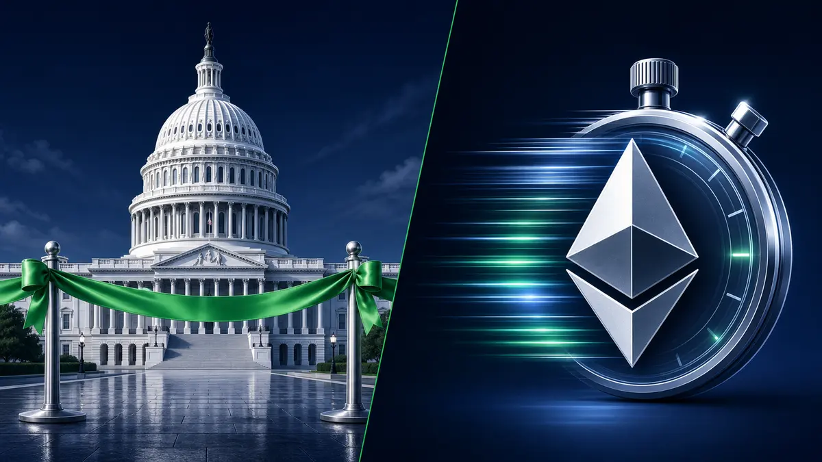 Editorial illustration for US Stablecoin Legislation Nears Finish Line as Ethereum Proposes Instant Finality