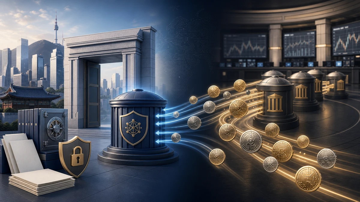 Editorial illustration for Korea Accelerates Bitcoin ETF Rules as U.S. Fund Flows Reverse