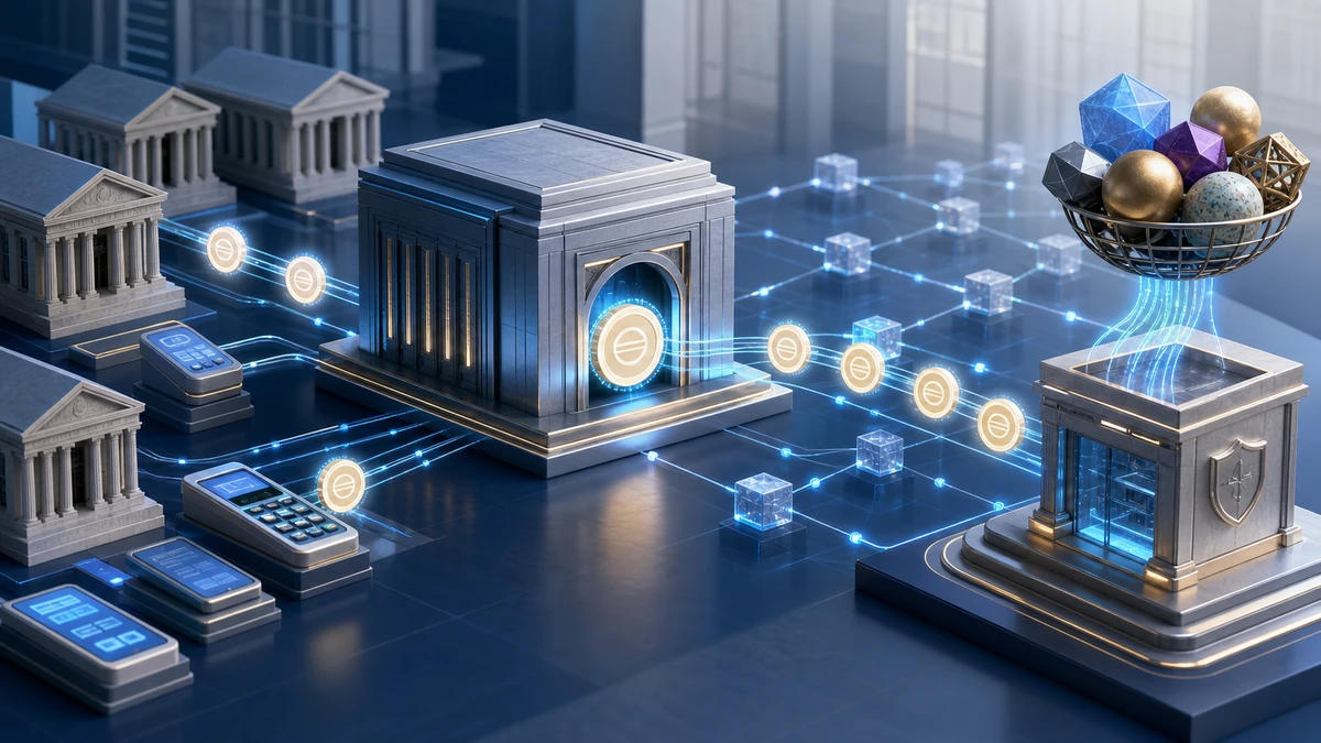 Editorial illustration for Visa Takes Stablecoins Institutional as T. Rowe Launches Multi-Token Fund