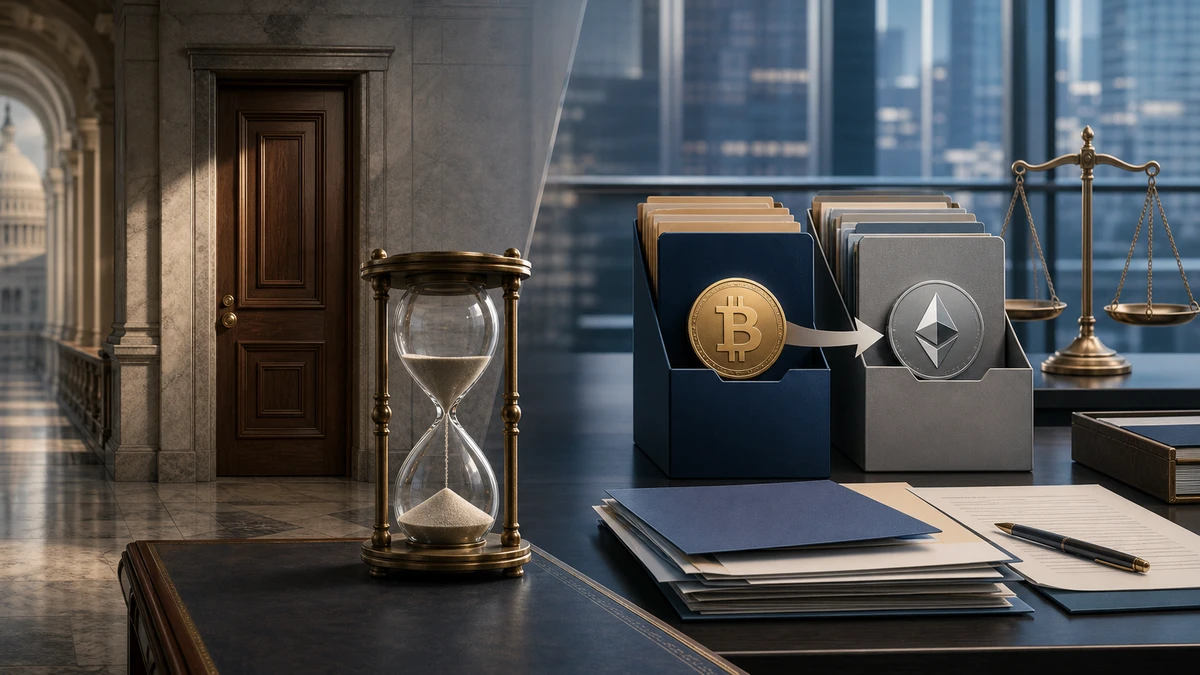 Editorial illustration for CLARITY Act Delay Extends U.S. Crypto Rulebook Uncertainty