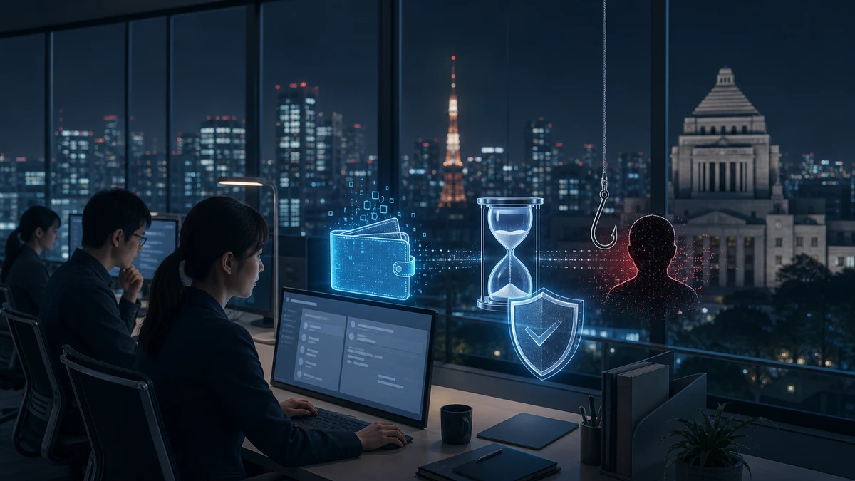 Editorial illustration for Japan Urges Crypto Exchanges to Delay Withdrawals Against Scams