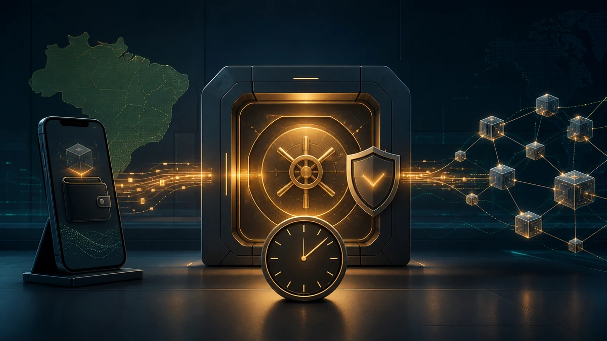 Editorial illustration for Brazil Adds 24-Hour Hold to Large Crypto Transfers