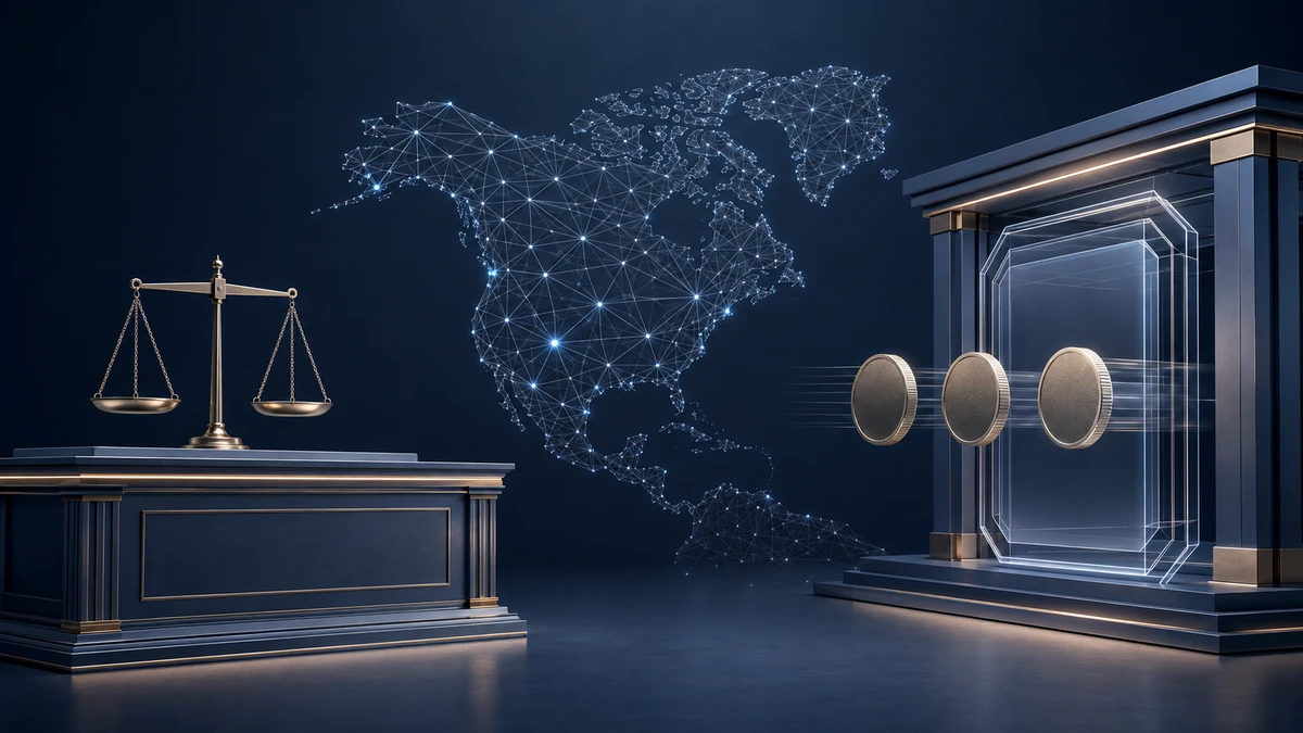 Editorial illustration for U.S. Crypto Bill Nears Senate Test as Coinbase Opens Canada Futures
